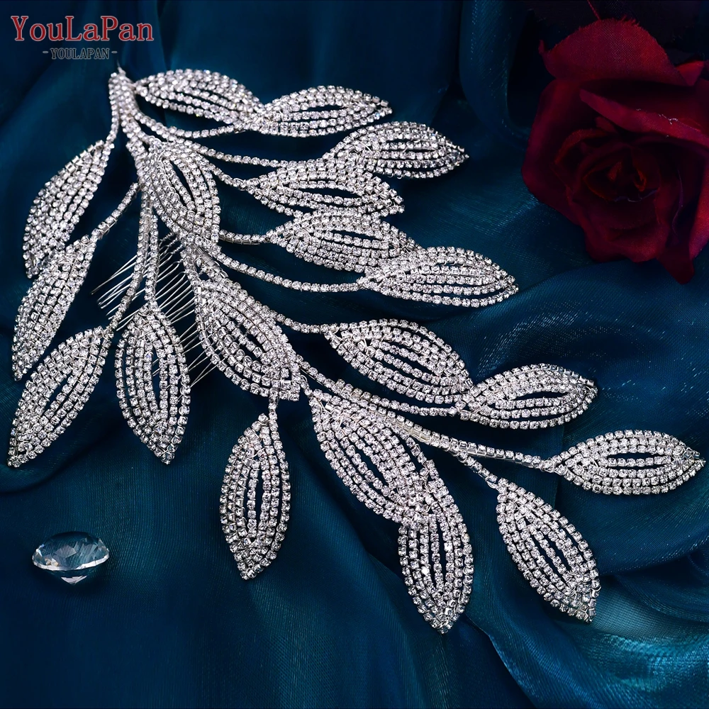 YouLaPan HP452 Rhinestone Leaf Bridal Comb Wedding Hair Accessories Bride Headwear Tiara Headband Women Headdress for Party