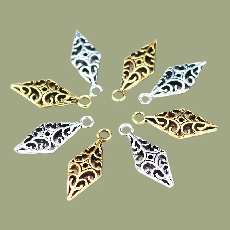 30pcs Two-Color 3D Prismatic Spear Pointed Pendant Supplies Retro Earrings Bracelet Accessories DIY Charms Jewelry Crafts Making