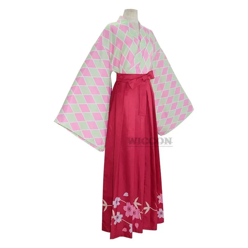 Disfraz de Kanroji Mitsuri, uniforme de demonio de Anime, falda tipo kimono, traje Kimetsu Halloween Taisho, ropa de Cosplay del período de Japón