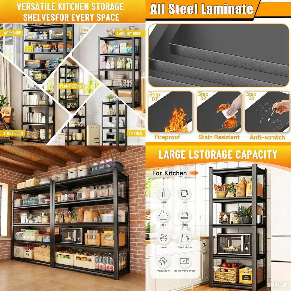 

5-уровневые регулируемые металлические стеллажи для хранения, высота 63 дюйма, грузоподъемность 2000 фунтов, универсальный органайзер для кухни, кладовой, прачечной, ванной комнаты, P