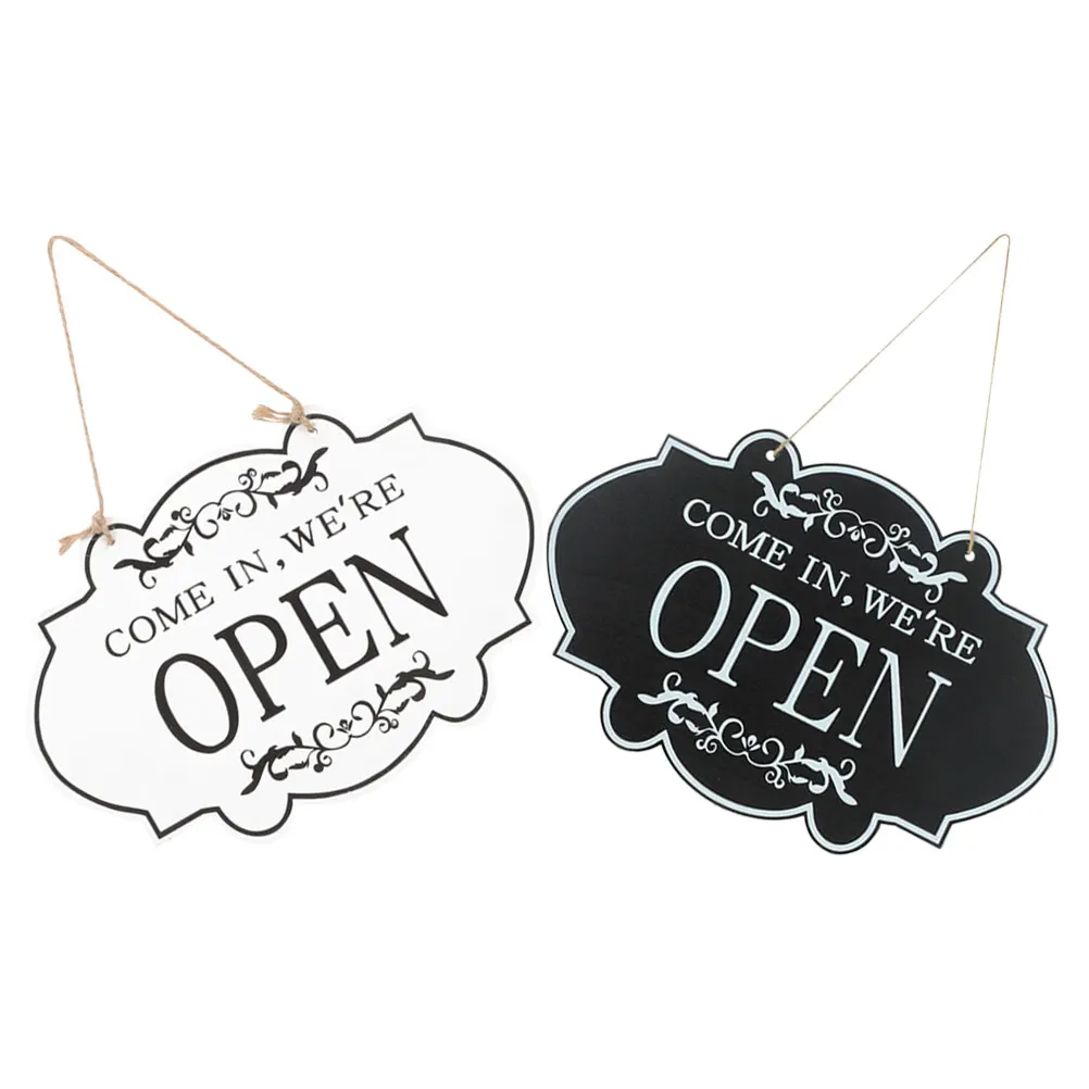 

2Pcs Wooden Door Sign Vintage Dual Sided Open Closed Business Hours Office Decor reversible black white restaurants homes barber