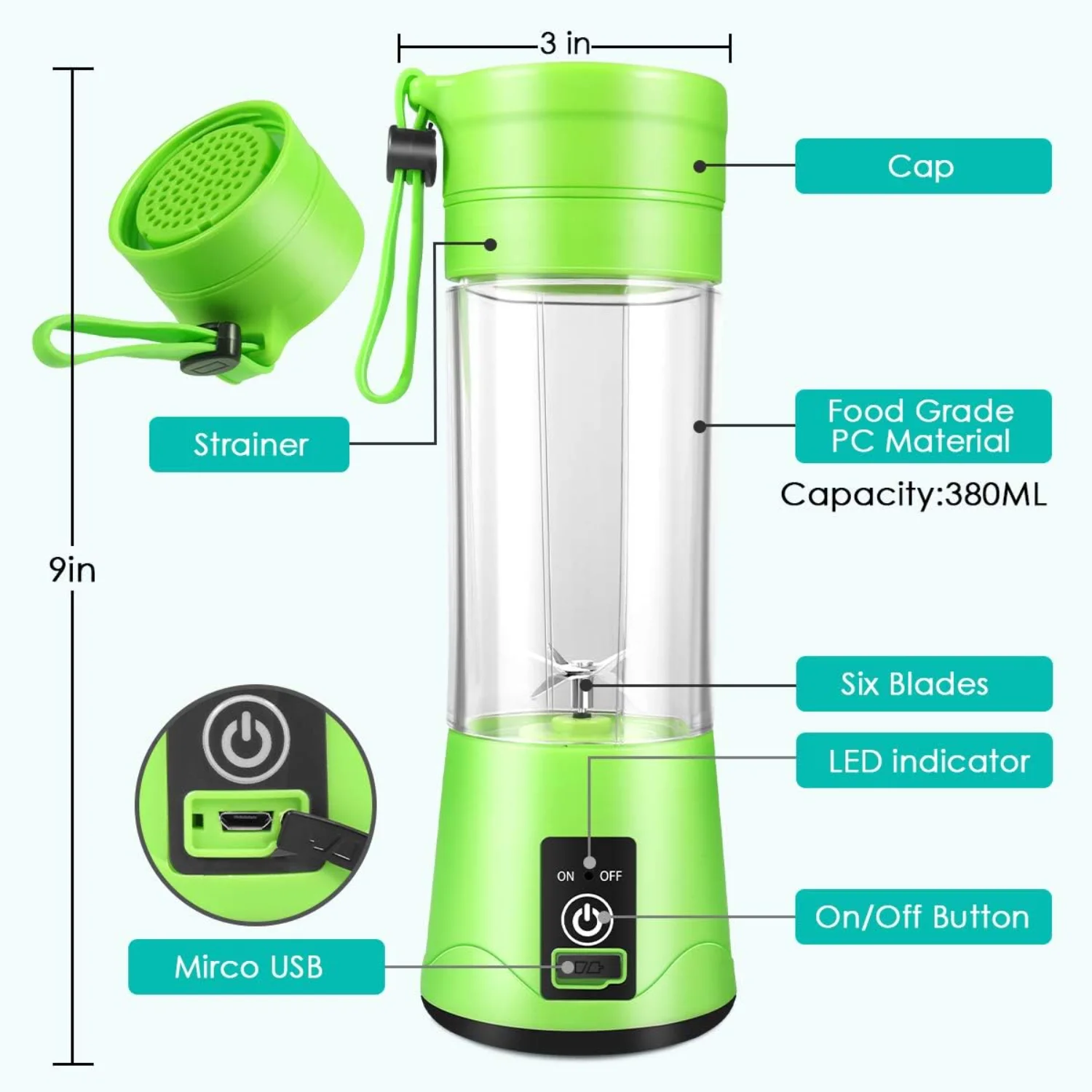 Portable Blender, Personal Blender with USB Rechargeable Mini Fruit Juice Mixer,Personal Size Blender for Smoothies and Shakes M