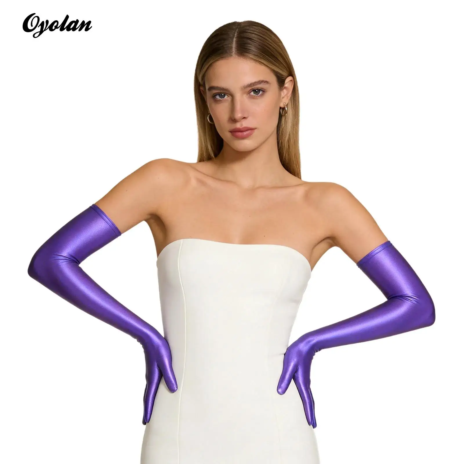 

1 пара женских длинных нейлоновых перчаток с глянцевым эффектом, высокоэластичные, в стиле ретро, очень длинные перчатки для косплея, костюмов, рейв-вечеринок, клубной одежды