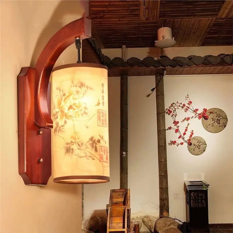 COME Elegant Chinese Style For Diverse Indoor Space Wall Lamp-Wood Engraved E27 Sconce