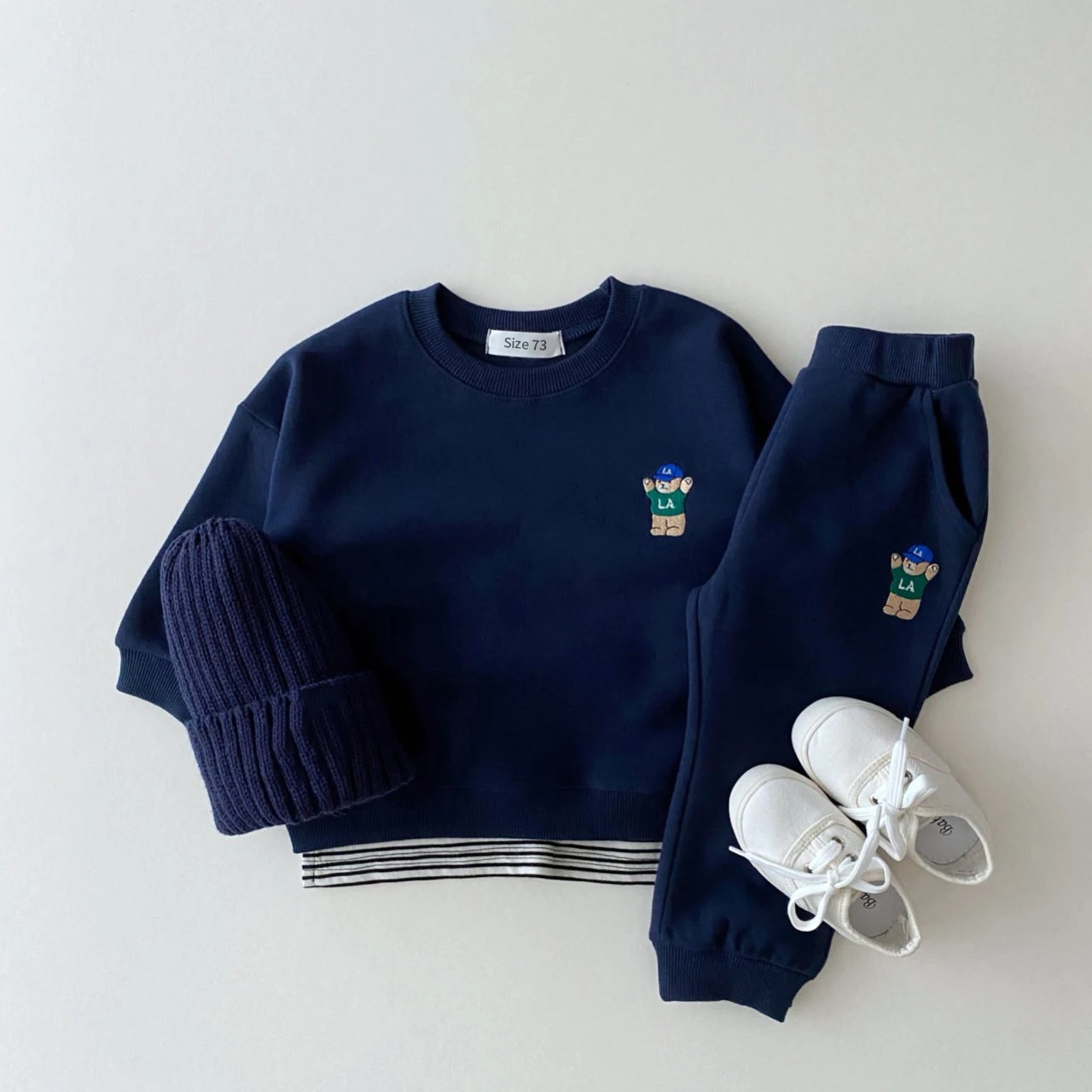 Korea Toddler Baby Boys Gilrs Clothes Sets Basic Cotton Embroidered Bear Sweatshirt+Jogger Pants Set  Kids Sports Suits Outfits