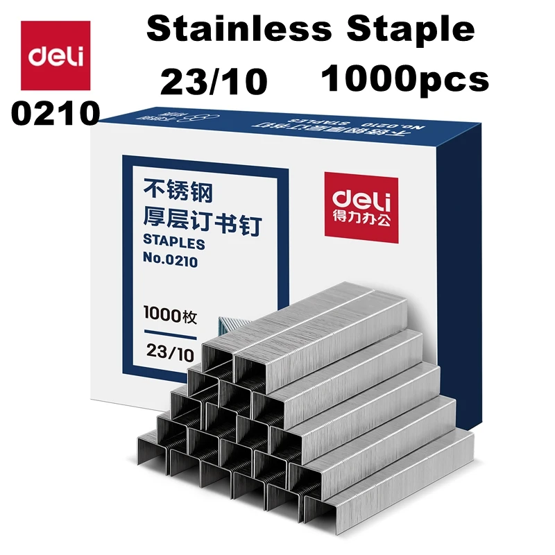 1000PCS Box Deli 0210 Stainless Steel Heav Duty Staples 23/10 Staples Size 12.9x10mm Binding 70 Sheets Rust Proof Durable Staple