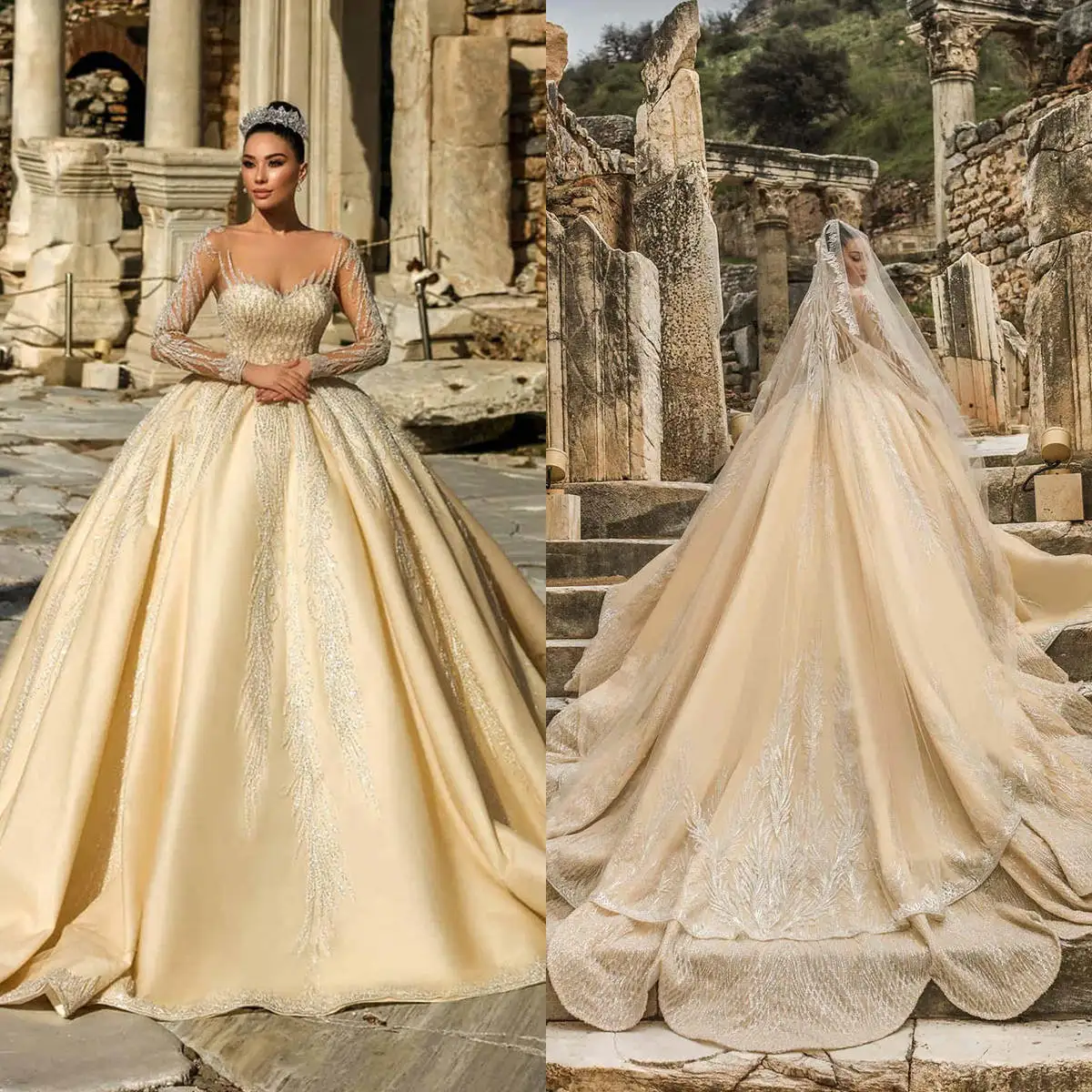 

Romantic Wedding Dresses Ball Gown Strapless Appliques Floor-Length Princess Bride Wedding Dress Customized Vestidos De Novia