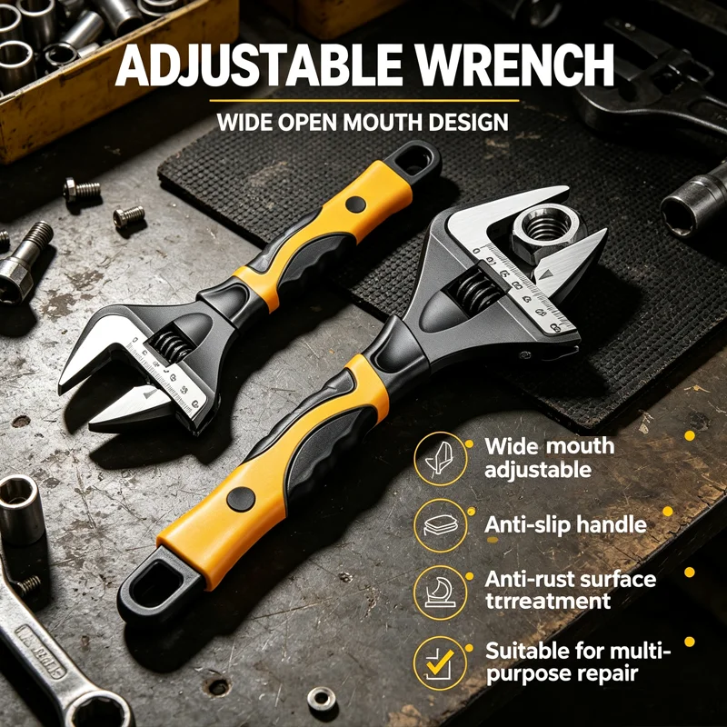 Adjustable Wrench Stainless Steel Universal Spanner Bathroom Wrench Household Large Open High Quality Plumbing Repair Tool
