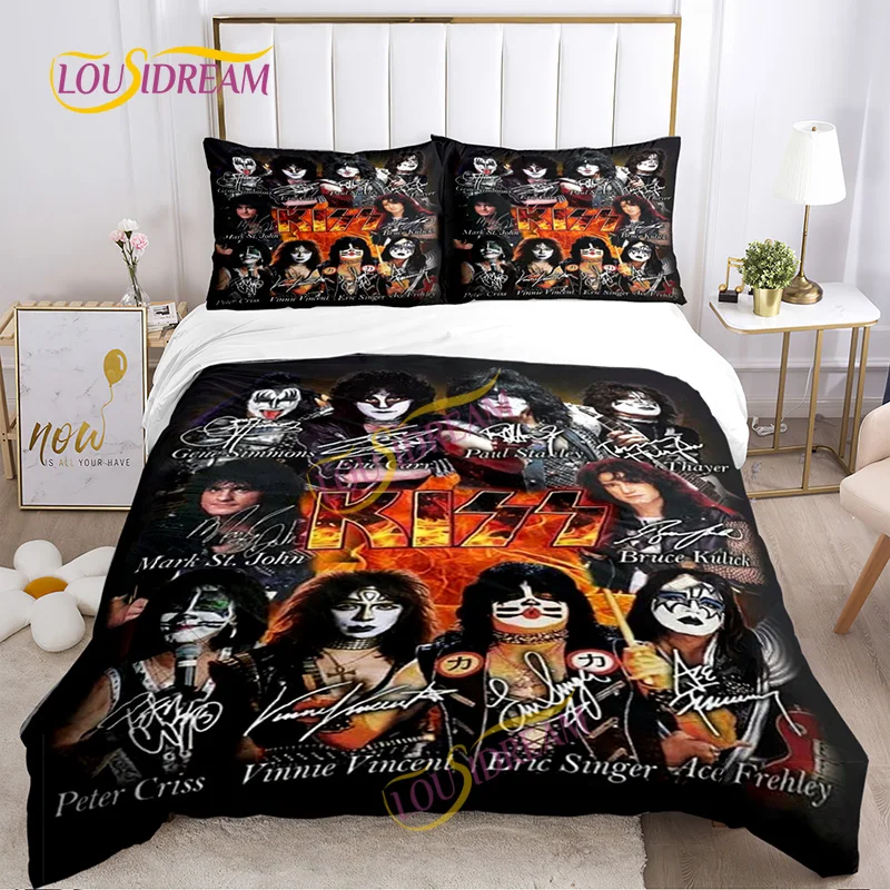 3D printed customizable bedding set duvet set Stylish Kiss Band design Soft full size comfortable Pillowcase quilt cover