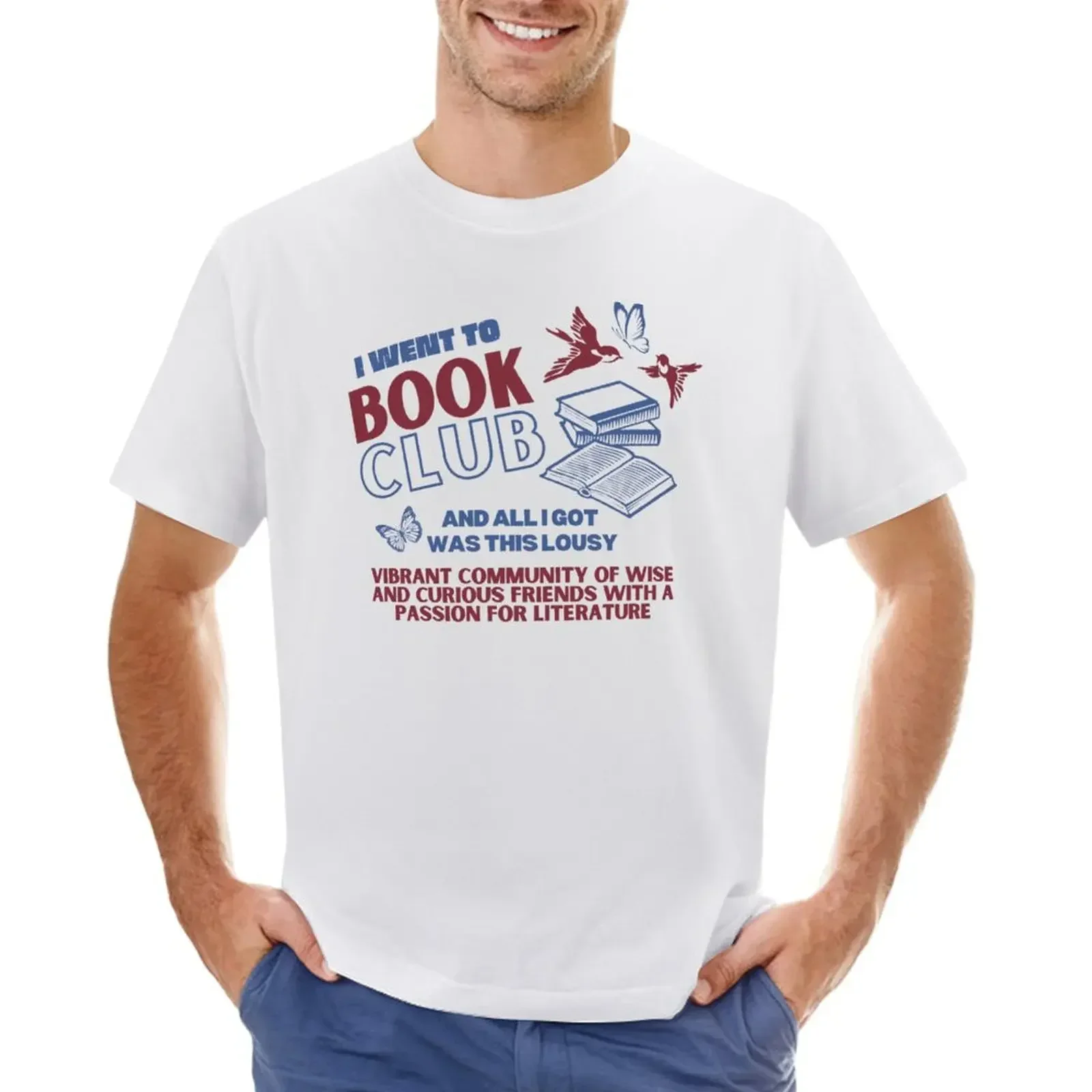 

I Went to Book Club Red and Blue T-shirt korean fashion plain kawaii clothes oversized t shirt men