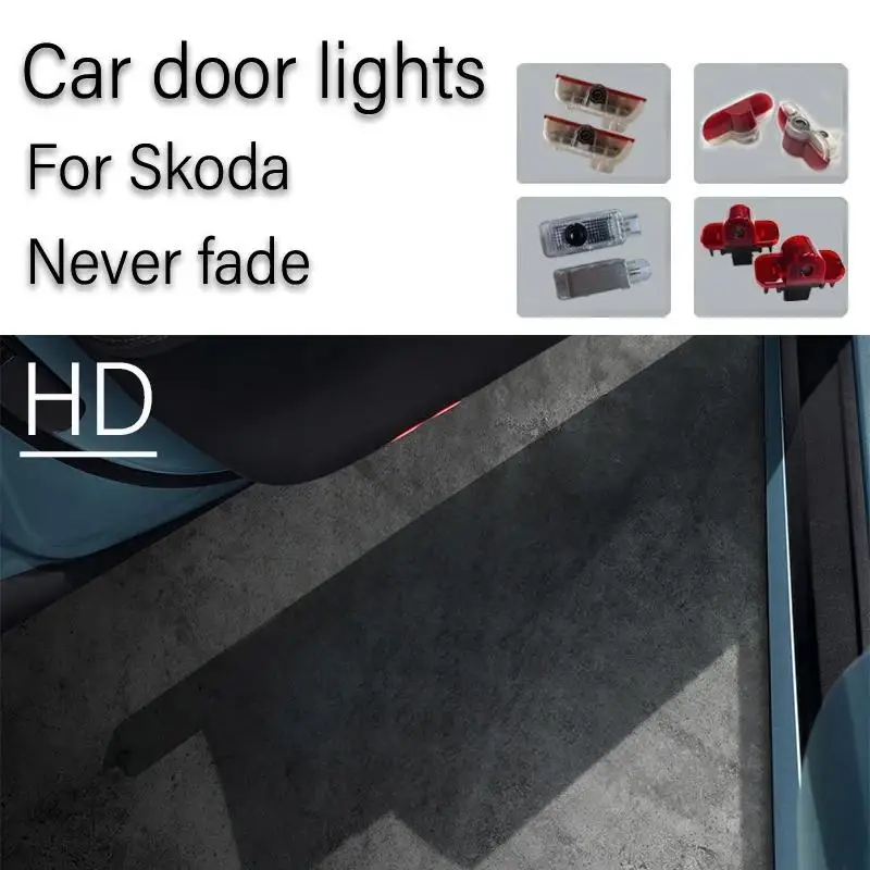 

2PC For Skoda Superb Octavia Kodiaq Fabia HD Glass Lens Car Door Light Laser Decor Projection Lamp Never Fade Car Accessories