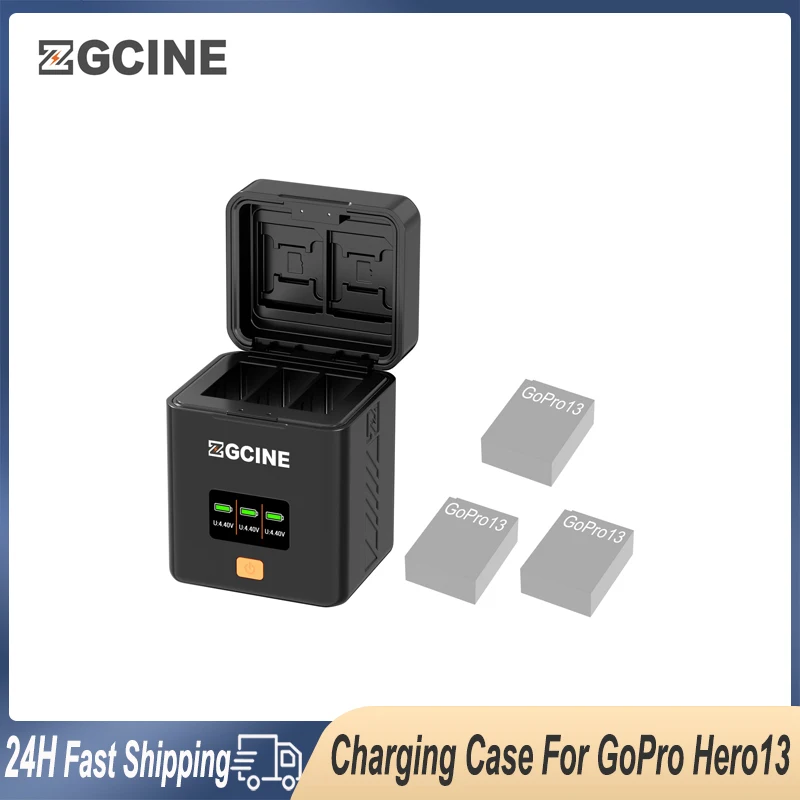 ZGCINE Charging Case For GoPro Hero 13 USB C PD Fast Dual Charger With OLED Screen Storage Box Action Camera Battery Accessories