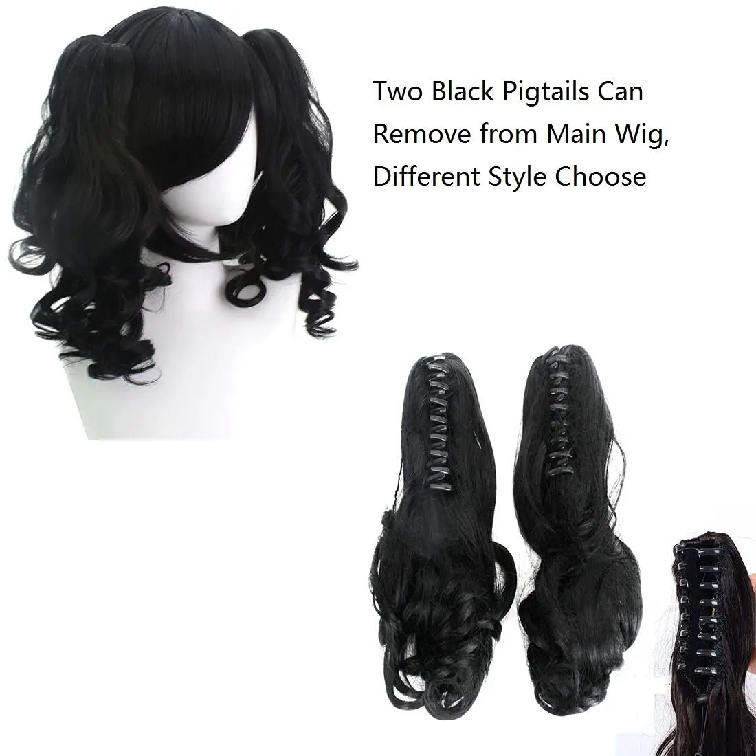 Zwart Krullend Cosplay Pruiken met Staartjes 17,7 "Dik en Zacht voor Vrouwen Kostuum Pruiken Party Halloween