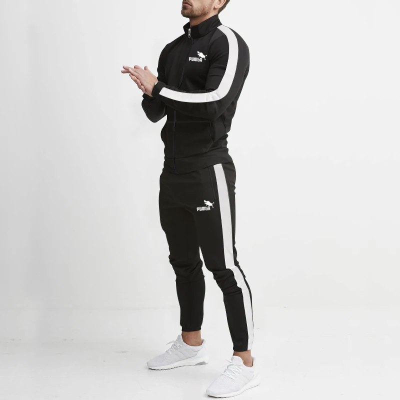 European and American men's heavyweight casual sports and fitness suit with stand up collar, long sleeved pants set