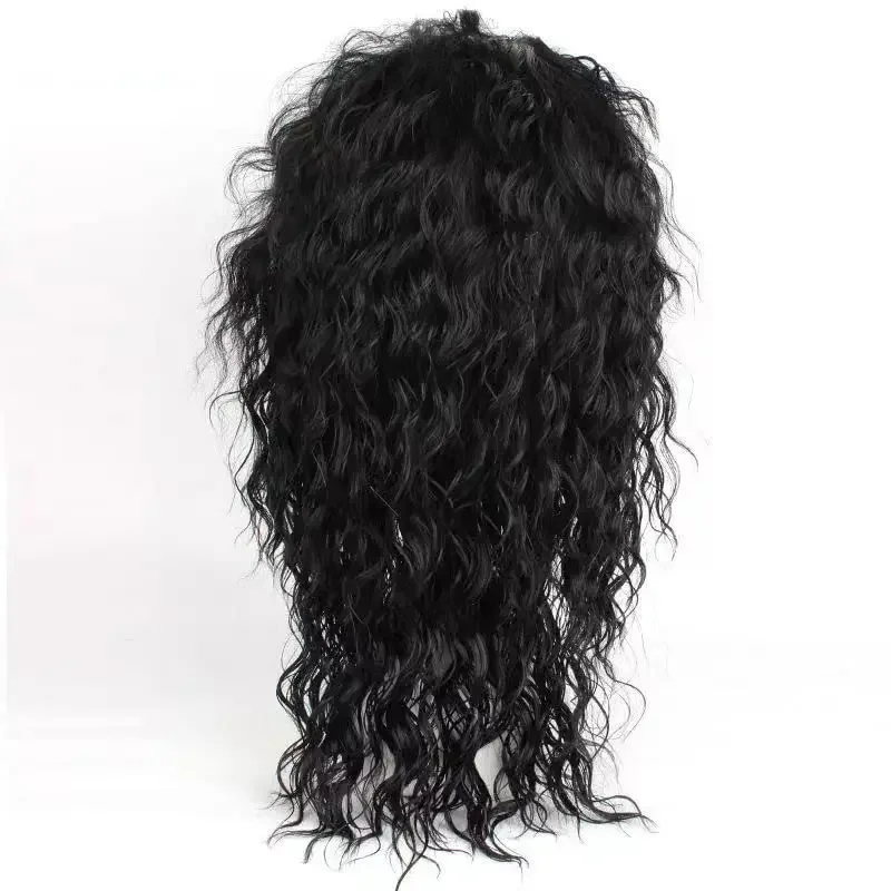 Peluca rizada negra de fibra sintética para hombre, personaje de Anime, resistente al calor, tejido completo, accesorio esencial para disfraz de fiesta
