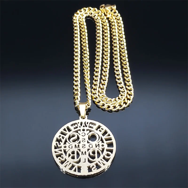 قلادة من الفولاذ المقاوم للصدأ للرجال والنساء ، القديس بنديكت ، المجوهرات الدينية ، سان بينيتو ، الهيب هوب ، N7437S05