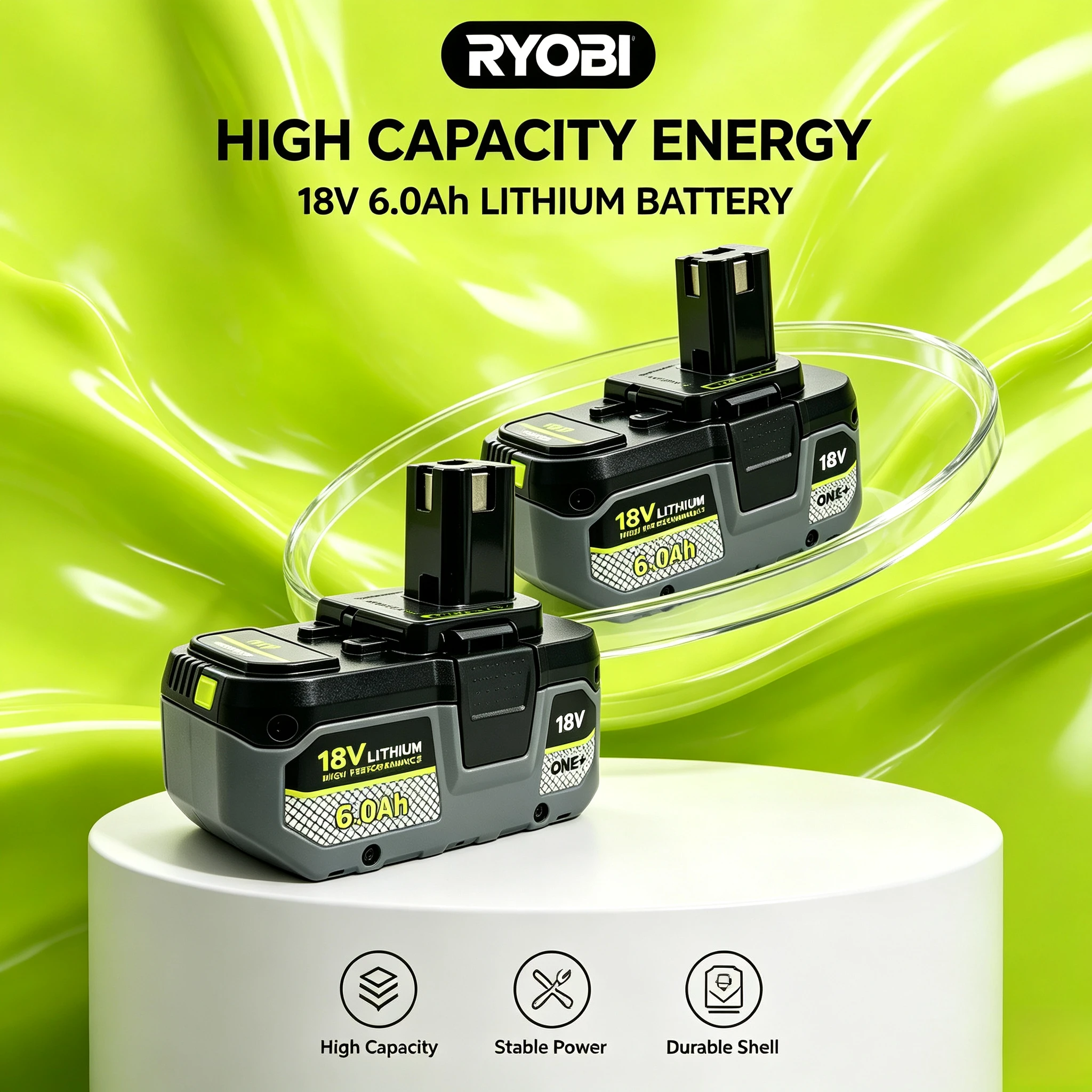 RYOBI 4.0Ah 6.0Ah  18V Li‑ion Tool Battery Replacement for Cordless Angle Grinder Lightweight Portable for Home Repair and Tasks