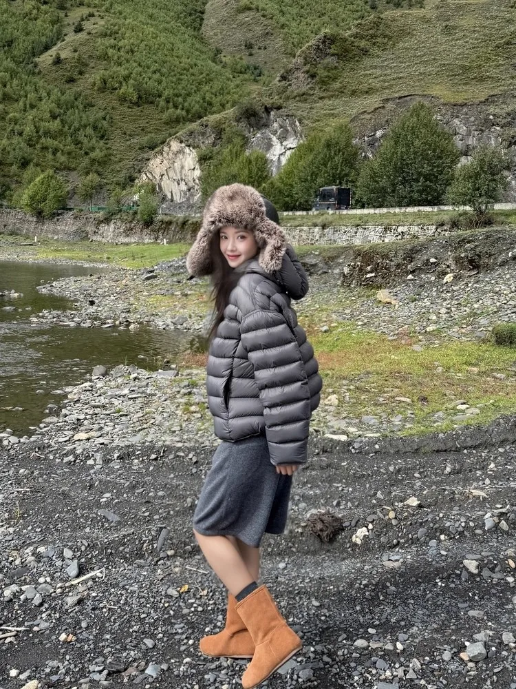 

EXJR Winter Lightweight Hooded down Jacket 90% White Duck Feather Outdoor Warmth Casual Style Non Detachable Hood