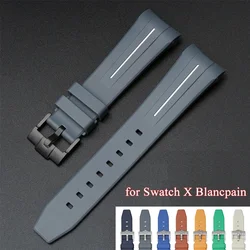 TPU Rubber Watch Band 22mm for Swatch X Blancpain Fifty Fathoms Curved End Silicone Waterproof Five Ocean Strap for Men Women