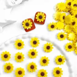 30PCS Resin Sweet Simulated Sunflower Nail Art Charm 3D Kawaii Yellow Flower Nail Art Decoration Accessories For Manicure DIY