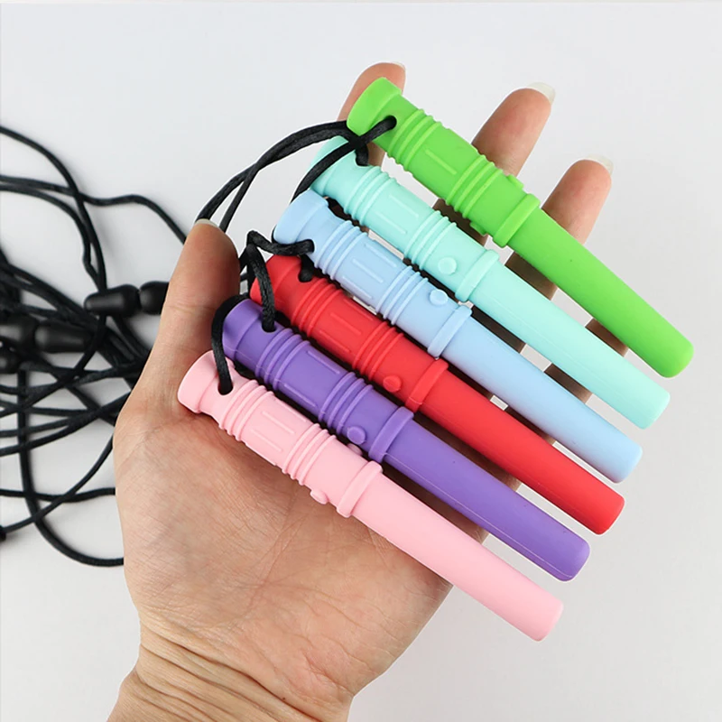 Sensory Crayon New Chew Necklace Teether Long Teething Toys For Autism Kids Silicone Baby Chewing Pendant Boys Girls Molar Stick