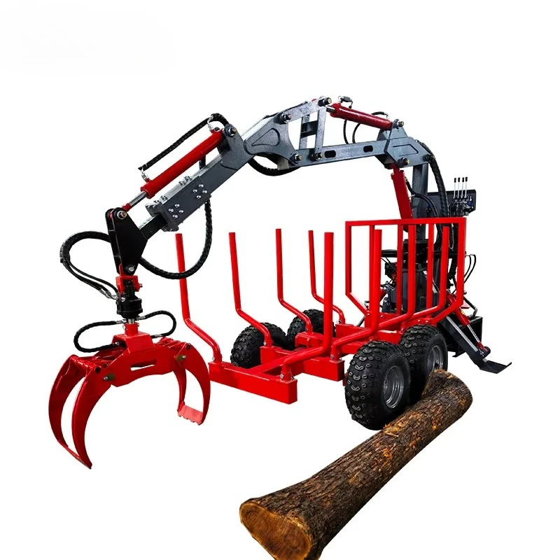 Automatic Gas Heavy Duty Hydraulic Log Trailer with Timber Crane Loader Gooseneck Grapple Wagon Remolque
