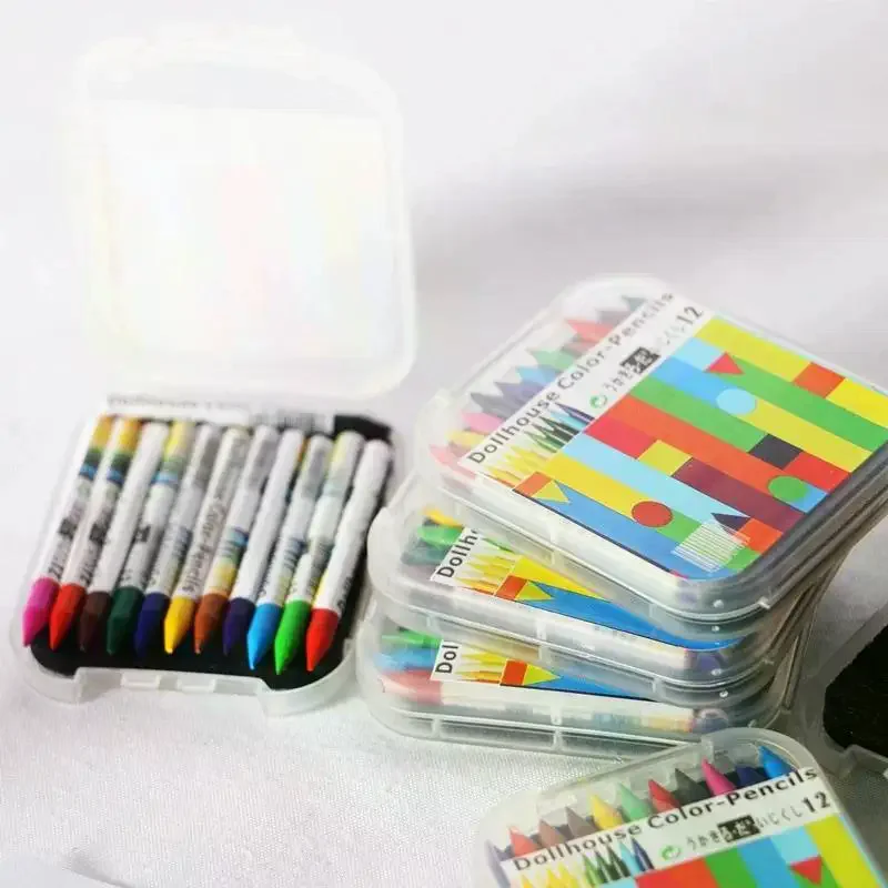 Mini Crayons Box 12 Colors Crayon Dollhouse Miniature Creative Scene Model Dollhouse Accessories Home Decor Figurines Toys