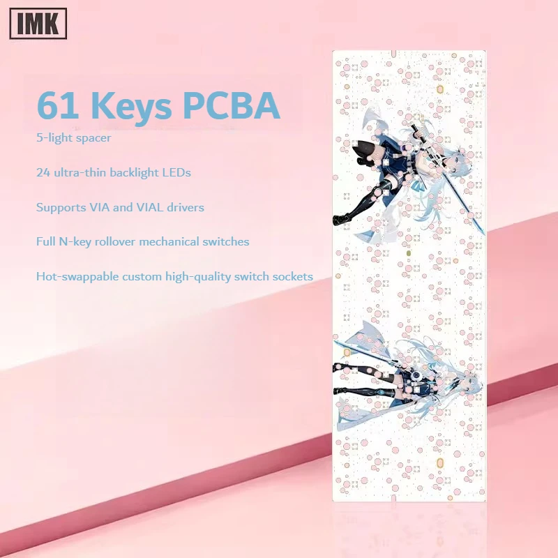 

IMK Female Warrior Keyboard PCB 61 Keys Hot-Swap PCbA Keyboard Positioning Plate Custom Light Via/Vial /QMK Keyboard Accessories