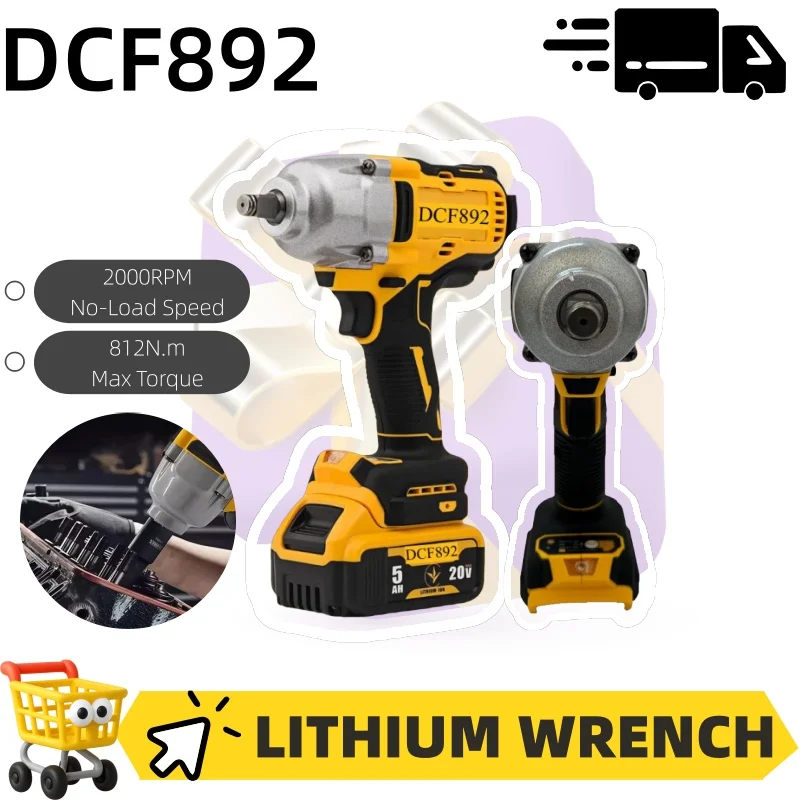 

DCF892 1/2 Inch Brushless Electric Wrench 812N.m Cordless Impact Driver High Torque Auto Repair Tools Fit Dewalt battery