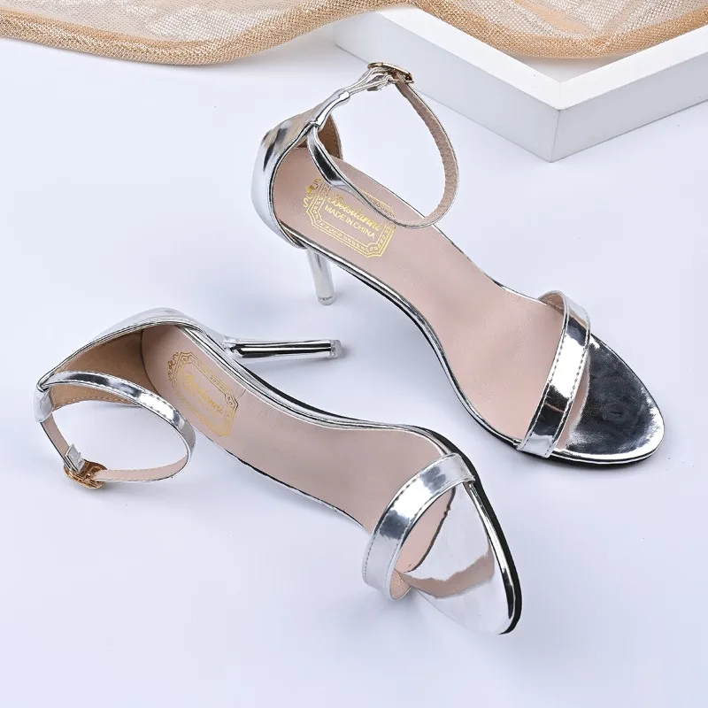 Summer Women Metallic Gold Stiletto Heel Sandals Open Toe Ankle Strap Buckle Non-Slip Party Wedding Casual Shoes view 5