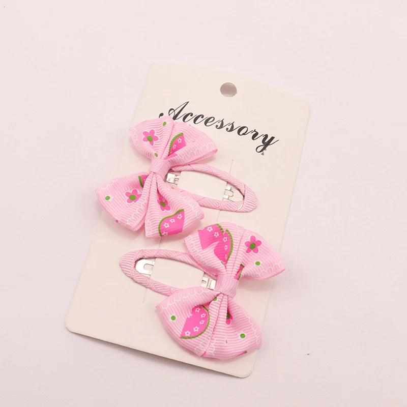 2PCS Princess Cute Print Bow Girls Hairpins Children Headwear Hairgrip Hair Clips Barrettes Hair Accessories