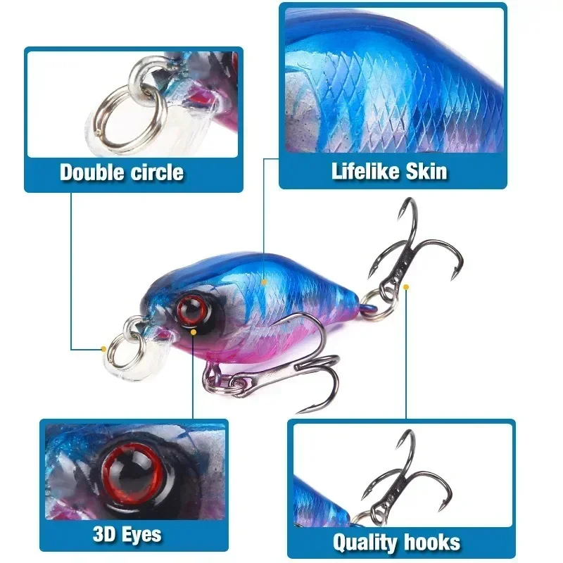 Luya Bait Rock Little Fatty 4cm/4.6g Black Triple Hook Plastic Imitation True/False Fish Bait Hard Bait Fake Fishing Gear