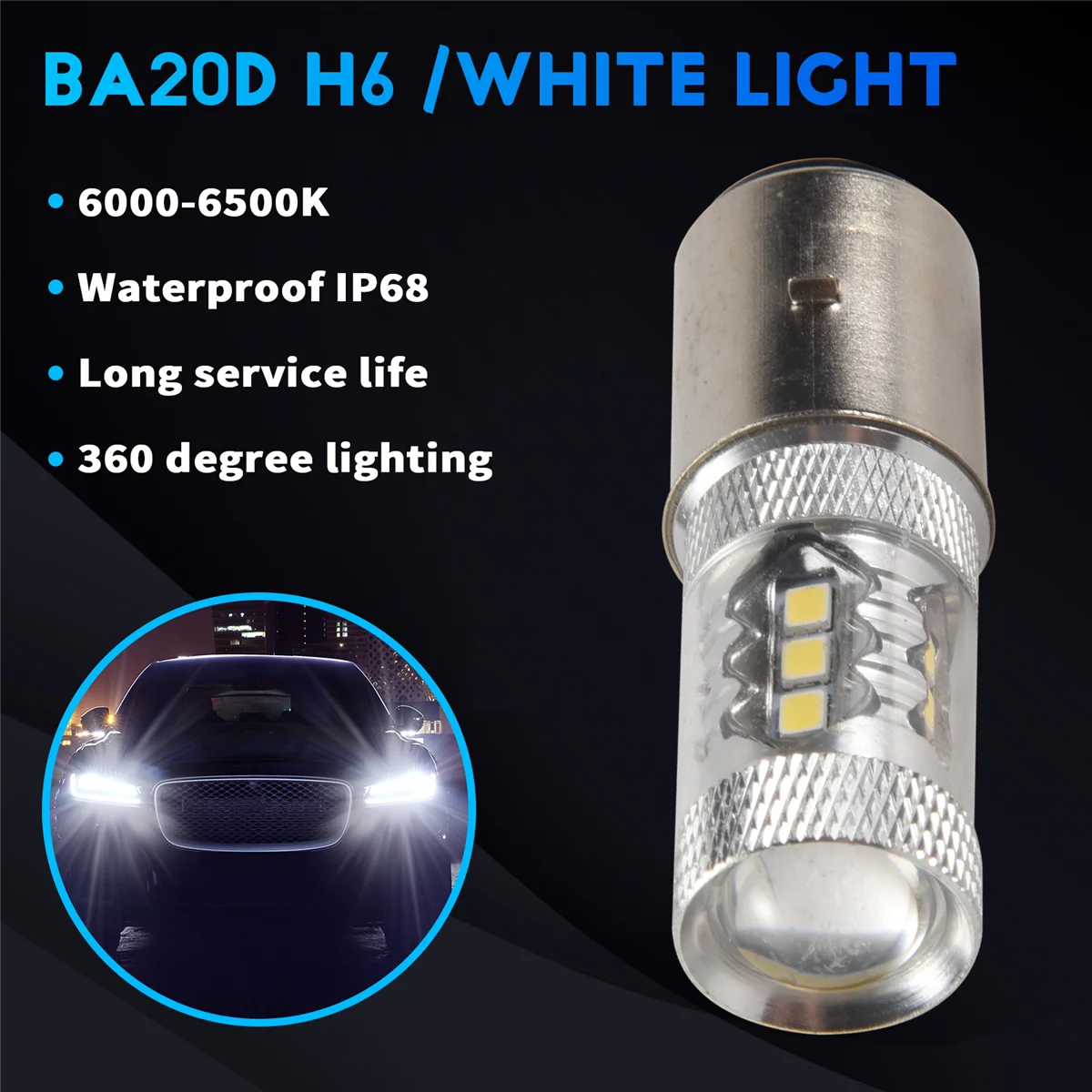80W BA20D H6 สีขาว 16 LED รถจักรยานยนต์ รถจักรยานยนต์/จักรยานยนต์/ATV ไฟหน้าหลอดไฟ