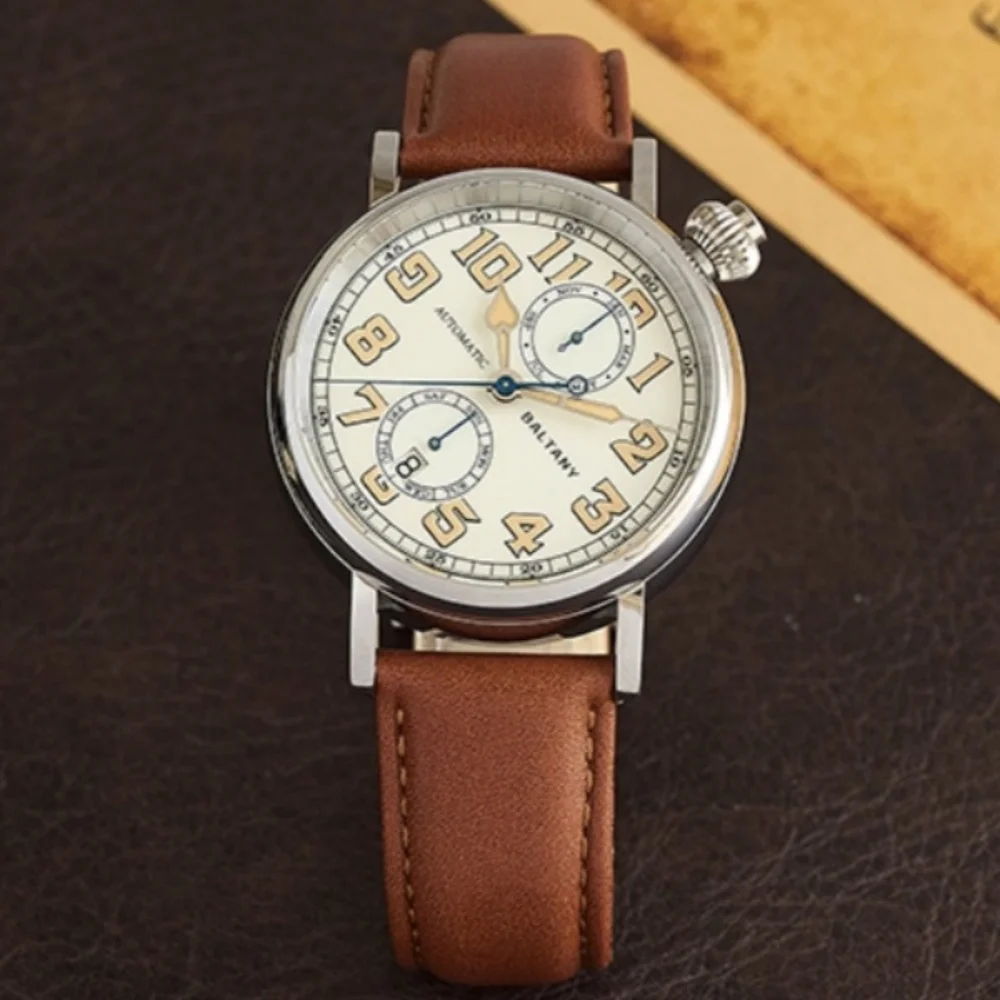 Baltany 2025 Neue Herren-Automatik-Mechanische Uhr Miyota 9122 Polit 1935 Avigating Homage 41 mm Kalender Vintage Herrenuhr