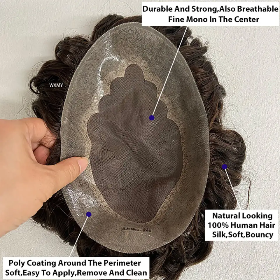 Curly Toupee Men Wig Fine Mono With Skin Base Male Hair Prosthesis Indian Natural Human Hair Wigs For Men Afro Curly Hair System