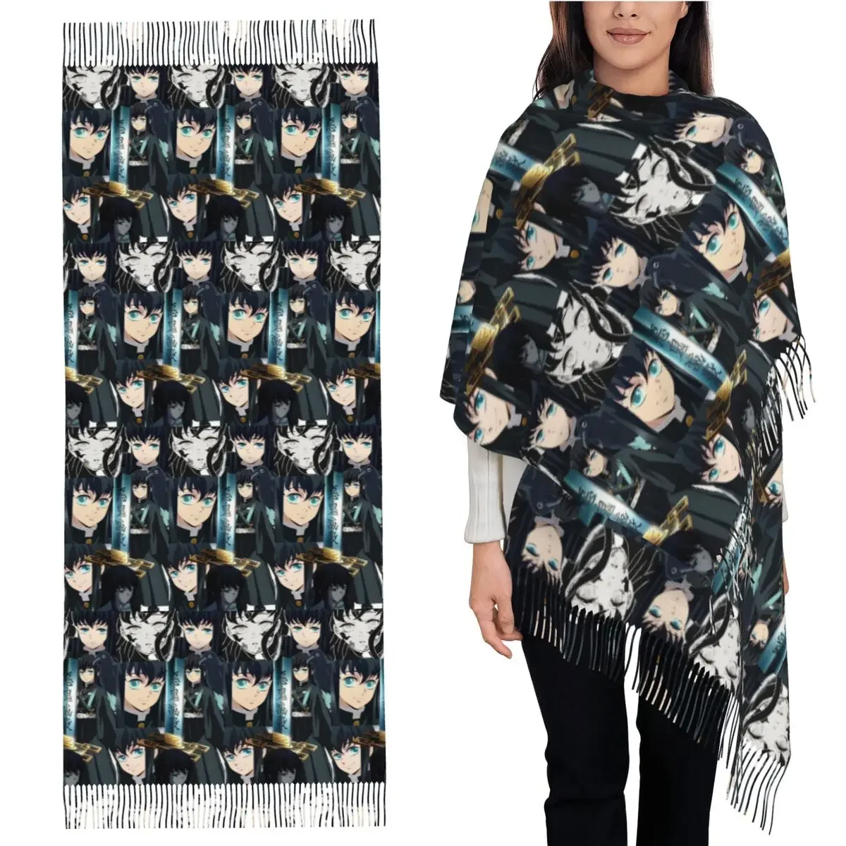 

Muichiro Tokito шарф с кисточками шарфы для женщин мягкие теплые шали и накидки большая осенне-зимняя шаль