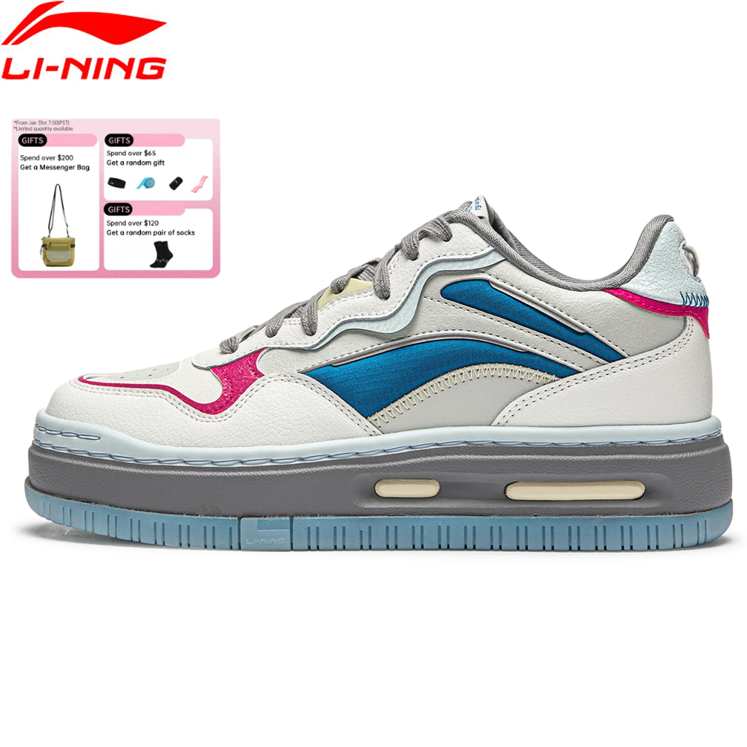 

Li-Ning Women FUTURE C1 Женская обувь классического стиля жизни удобная двойная подушка ретро досуг спортивная обувь мягкие толстые кроссовки AGCU032