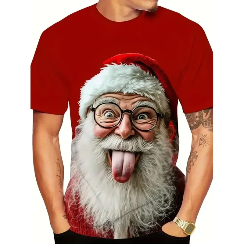 Men T Shirt 3D Printed Cartoon Waving Santa Claus Quick Drying Breathable Sports Street Fashion Party Cosplay Parent Child