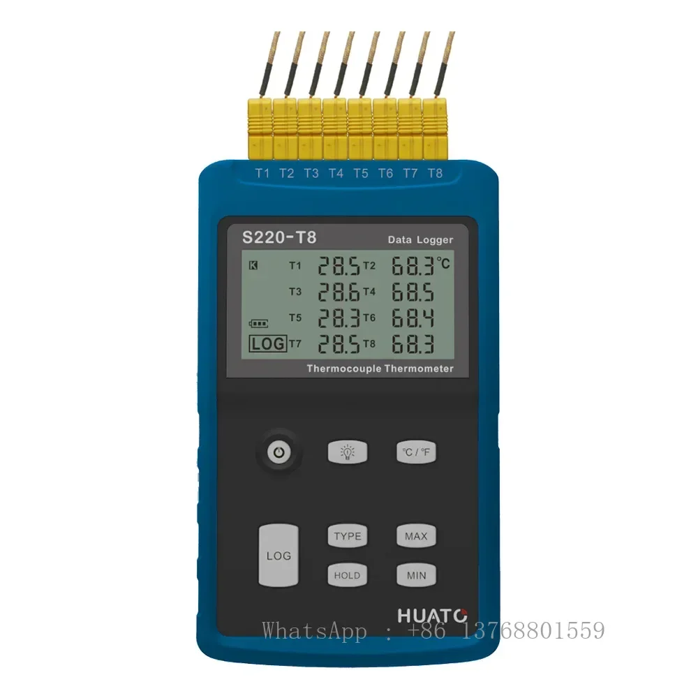 Huato S220-T8 Multi-channels Datalogging Temperature Meter, K Type Thermocouple Oven Recorder, Handhold Equipment