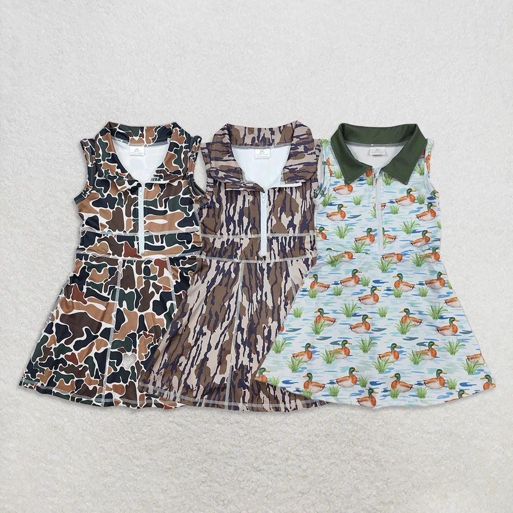 

Sibling Baby Girls Brown Camo Knee-Length Athletic Dress Active Wear Sleeveless Zipper Design with Attached Shorts