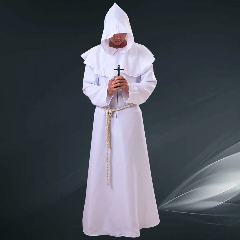 Halloween Costumes Monk Robe Cosplay Medieval Wizard Uniform White Suit Man Miss