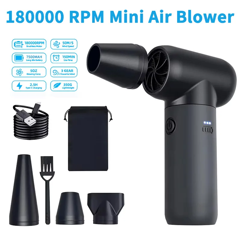 180000   RPM มอเตอร์ Compressed Air Duster Type-C ชาร์จเร็วขึ้นเครื่องทําความสะอาดคีย์บอร์ด Mini Air Blower สําหรับคอมพิวเตอร์ Cordless Air Duster