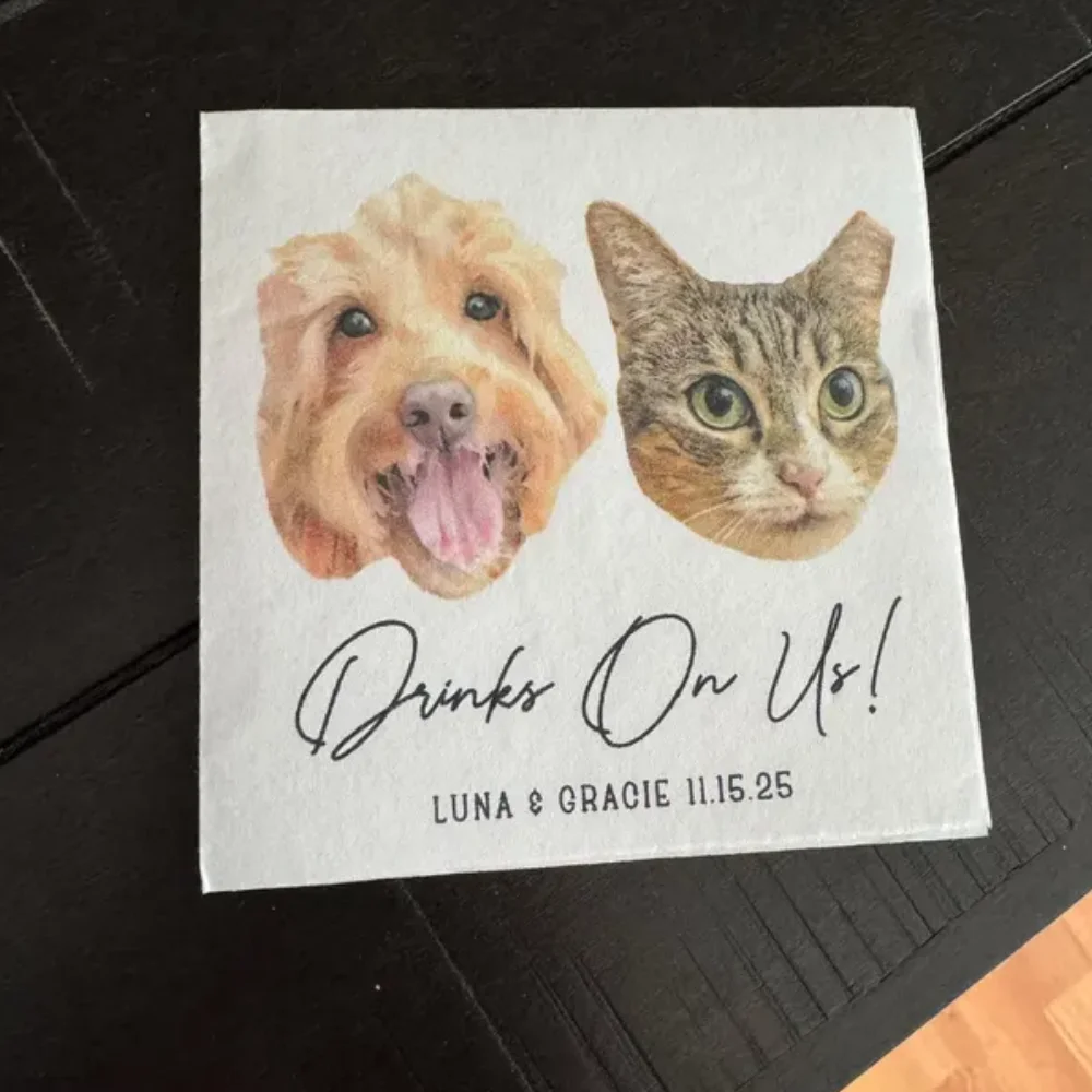 

Custom Dog Cocktail Napkins Using Pet Photo + Name Personalized Dog Wedding Napkins 50Pcs Cat Napkins for Wedding Dog Birthday