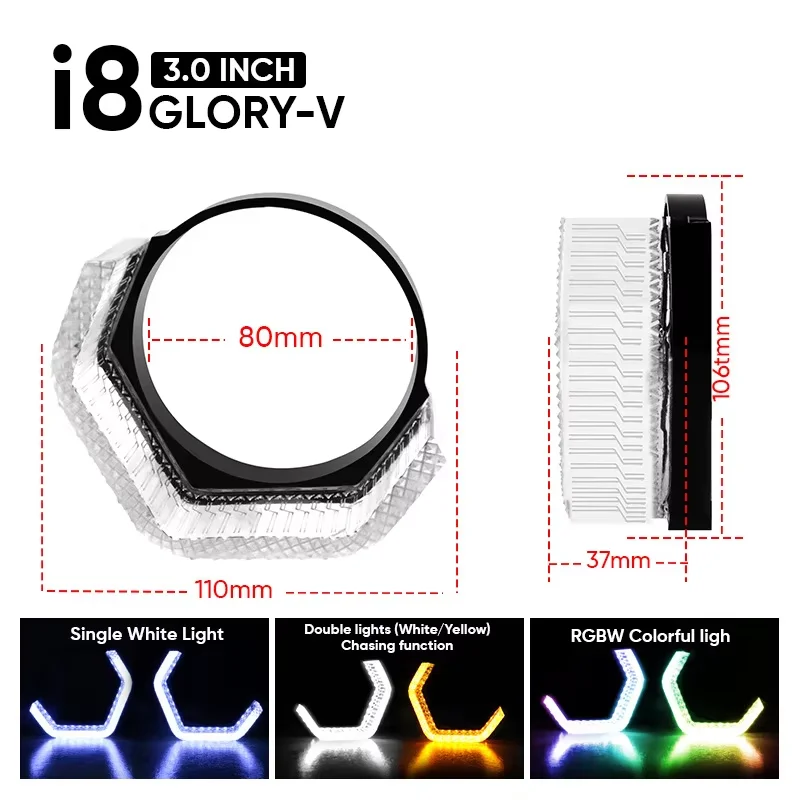 3 inch 5D RGB LED Angel Eyes Halo-ringen Rechthoekige DRL-covers met richtingaanwijzer App-bediening Halo-covers voor autokoplamp
