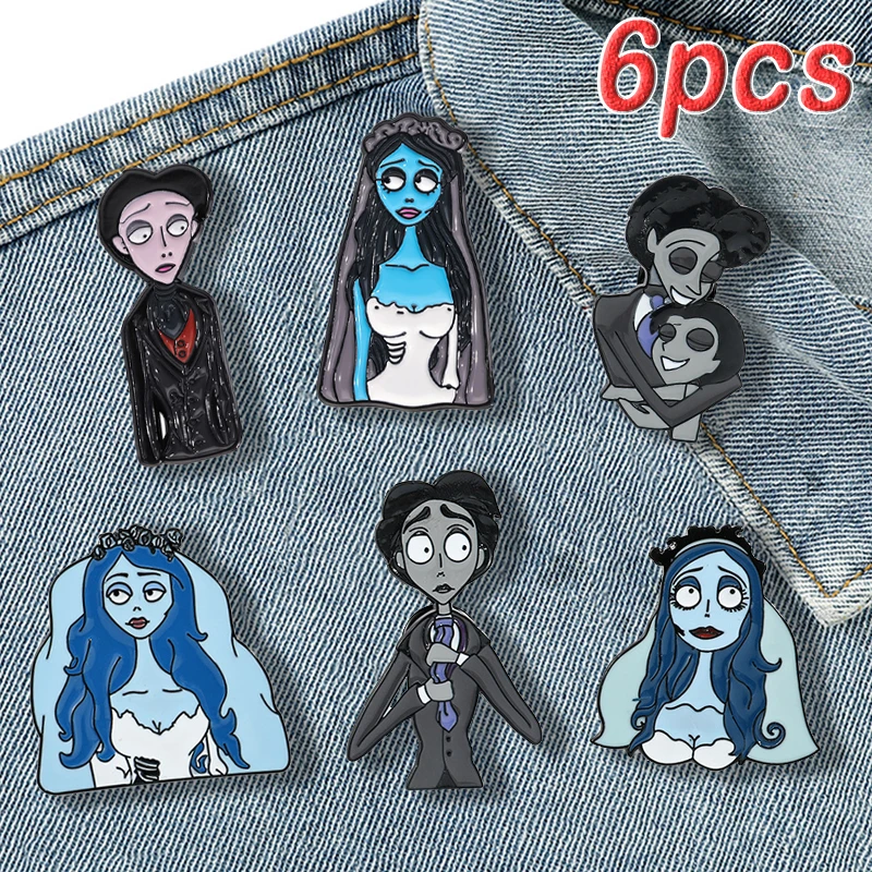 Corpse Bride alfileres esmaltados, broche de Metal de película de Anime, insignias para mujeres y hombres, joyería de Cosplay de Halloween, Pin de ropa, regalo de decoración