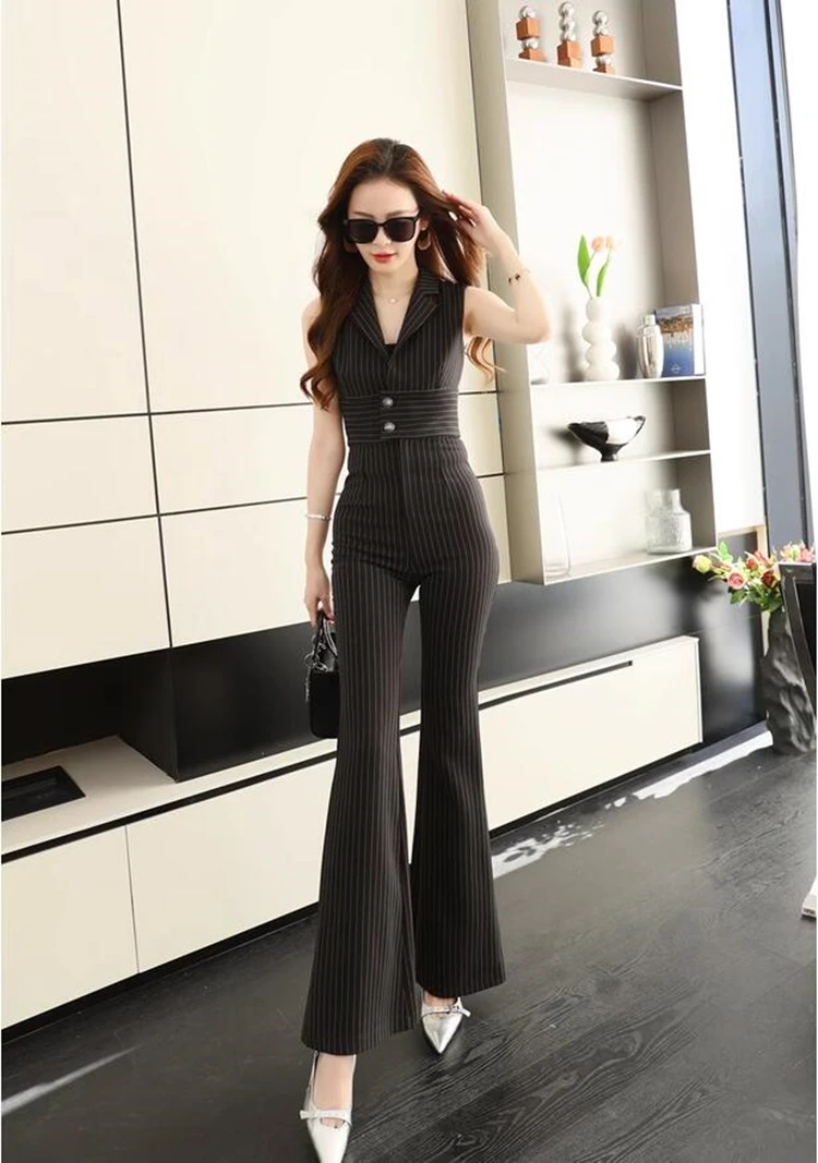 new summer office lady fashion casual brand female women girls sleeveless Stripes jumpsuits