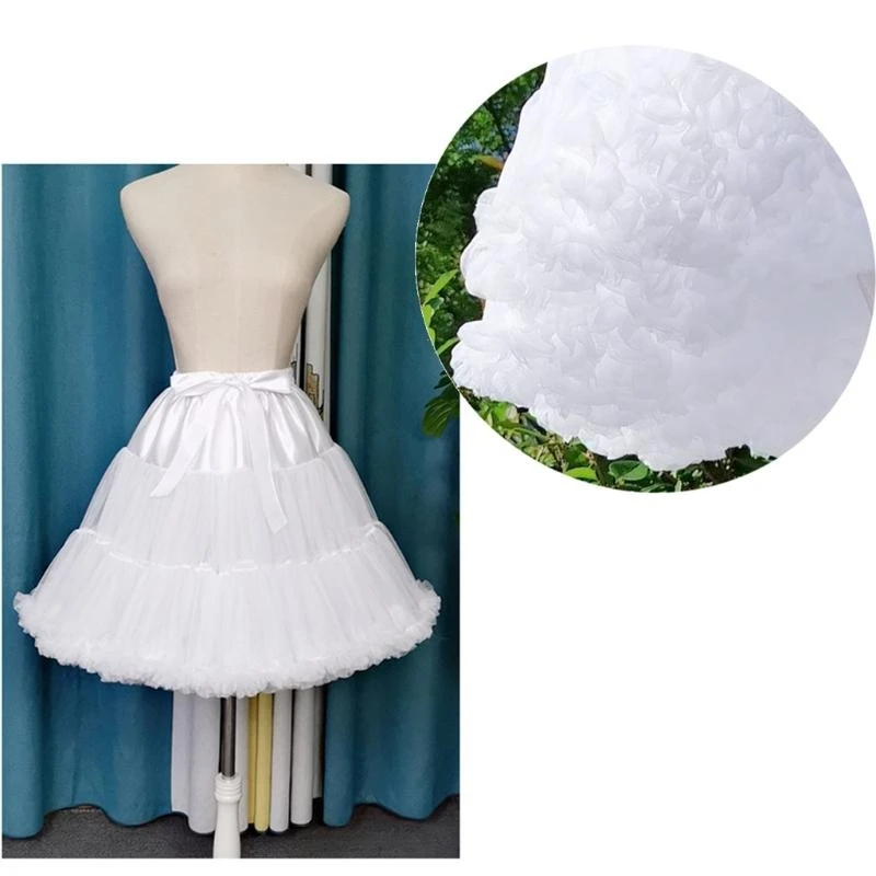 

R1WE Pompon Skirt Hoopless Petticoat Crinoline Underskirt Tutu Ball Gown Girls