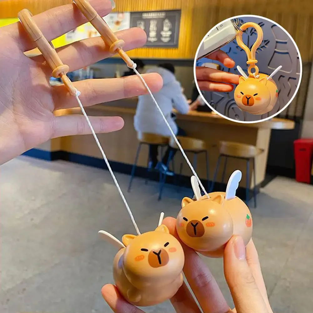 1PC Elastic Retractable Pull Key Chain Cartoon Fly Capybara Kawaii Doll Toys Key Ring Hanging Telescopic Keychain for Baby Kids