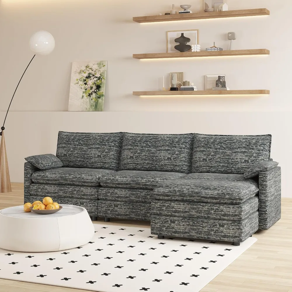 

108 Modular Sectional Couch with Ottoman, Modern Comfy Cloud Couch, Chenille L Shaped Modular Sofa Deep Seat, Extra Large