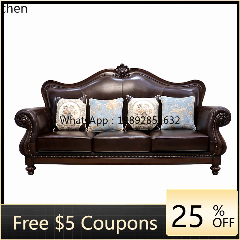 

ii light luxury leather sofa solid wood country style living room full set of furniture combination